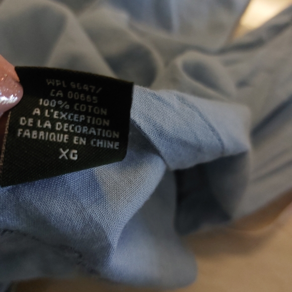 Eddie Bauer Sky Blue Floral Embroidered 3/4 Sleeve Lightweight Blouse XL - Picture 10 of 12